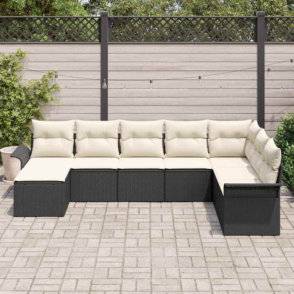 Gartensofa-set mit Kissen 8 pcs Schwarz Poly-Rattan