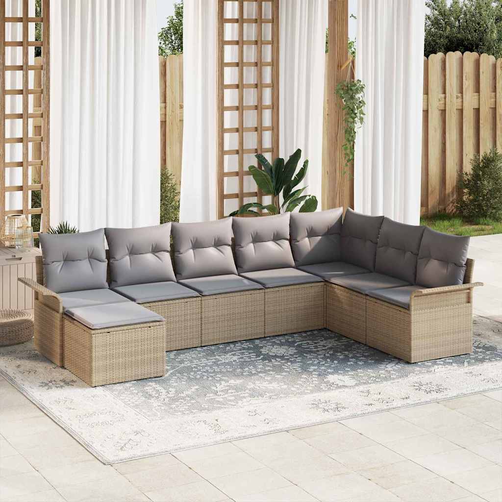 Gartensofa-set mit Kissen 8 pcs Schwarz Poly-Rattan