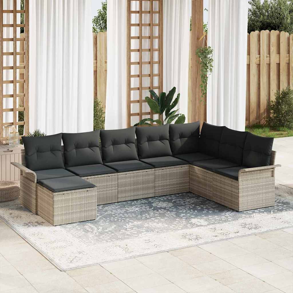 Gartensofa-set mit Kissen 8 pcs Schwarz Poly-Rattan