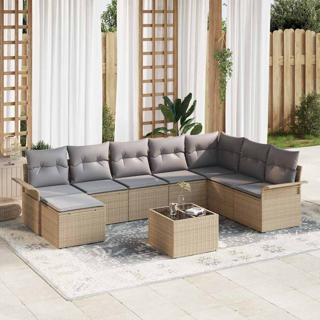Gartensofa-set mit Kissen 8 pcs Schwarz Poly-Rattan
