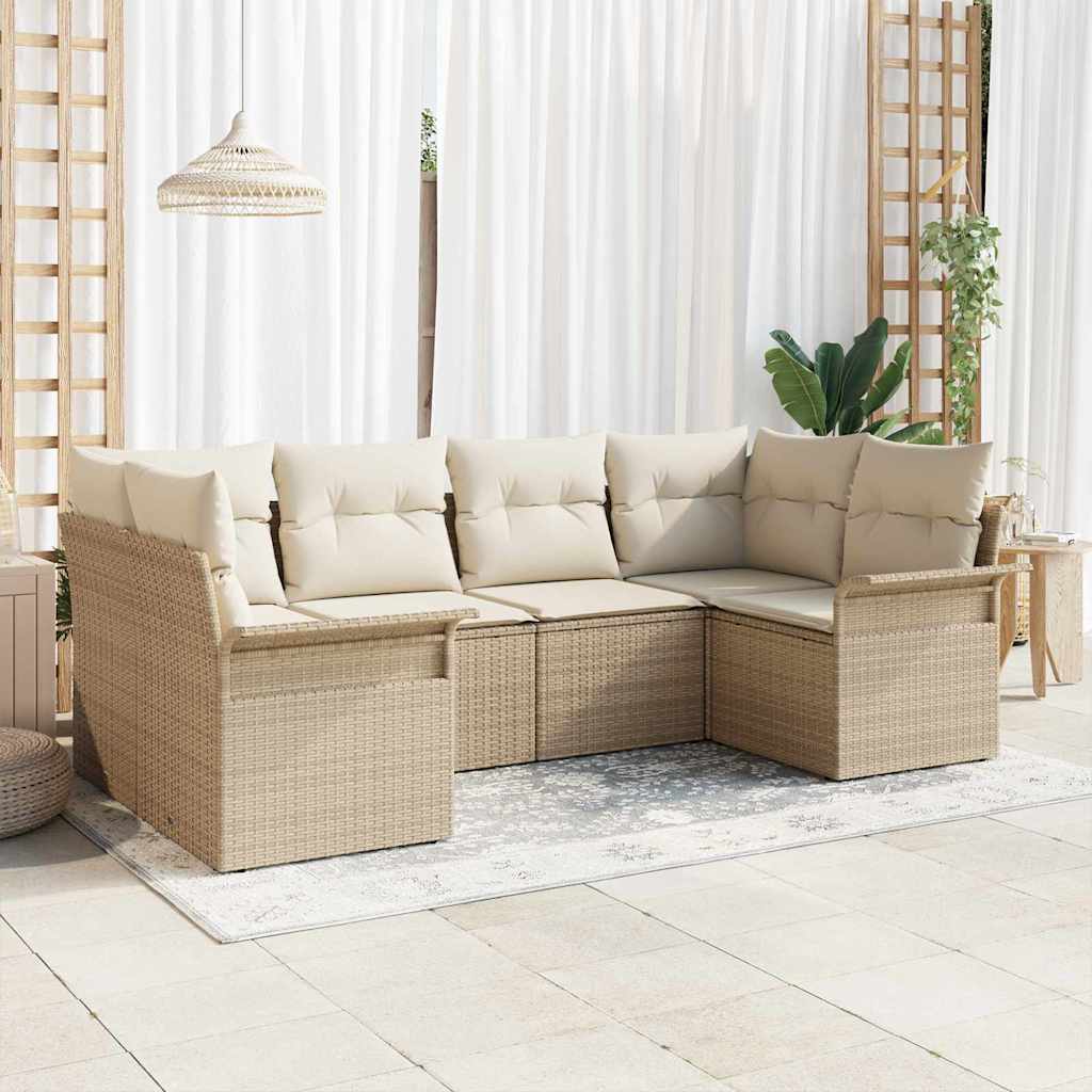 Gartensofa-set mit Kissen 6 pcs Schwarz Poly-Rattan