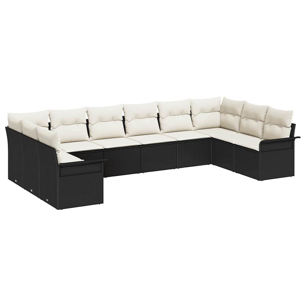 Gartensofa-set mit Kissen 10 pcs Schwarz Poly-Rattan