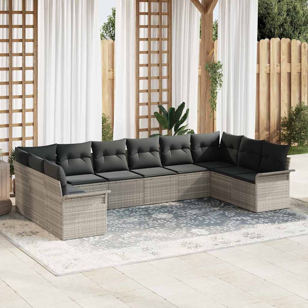 Gartensofa-set mit Kissen 10 pcs Schwarz Poly-Rattan