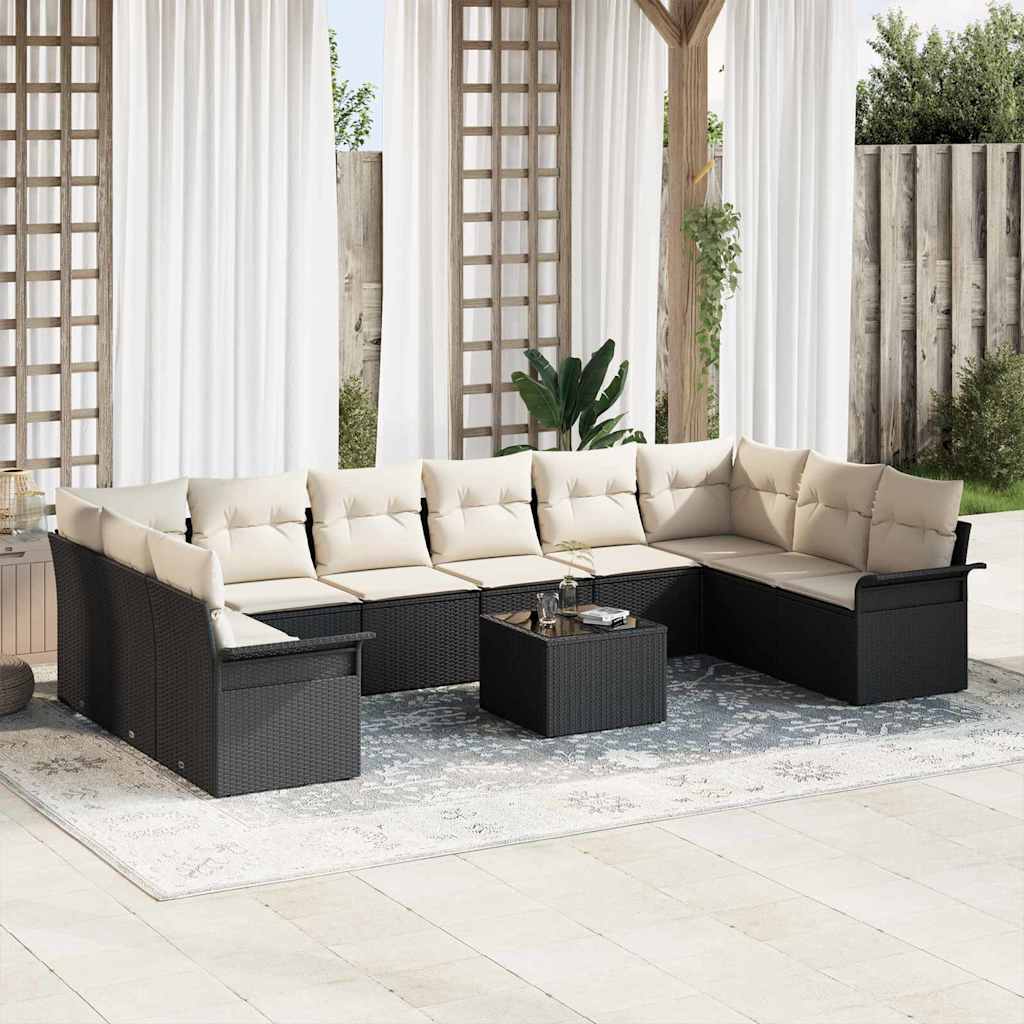Gartensofa-set mit Kissen 10 pcs Schwarz Poly-Rattan