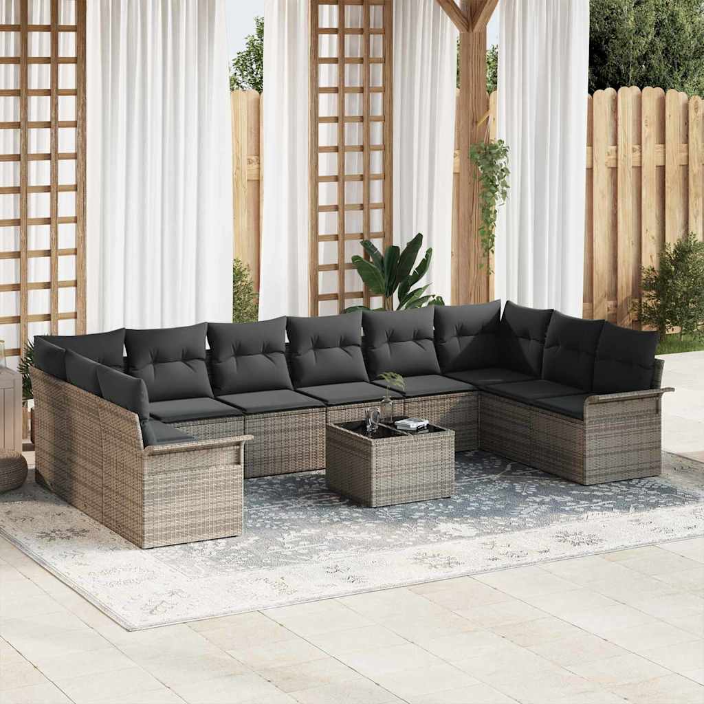 Gartensofa-set mit Kissen 10 pcs Schwarz Poly-Rattan
