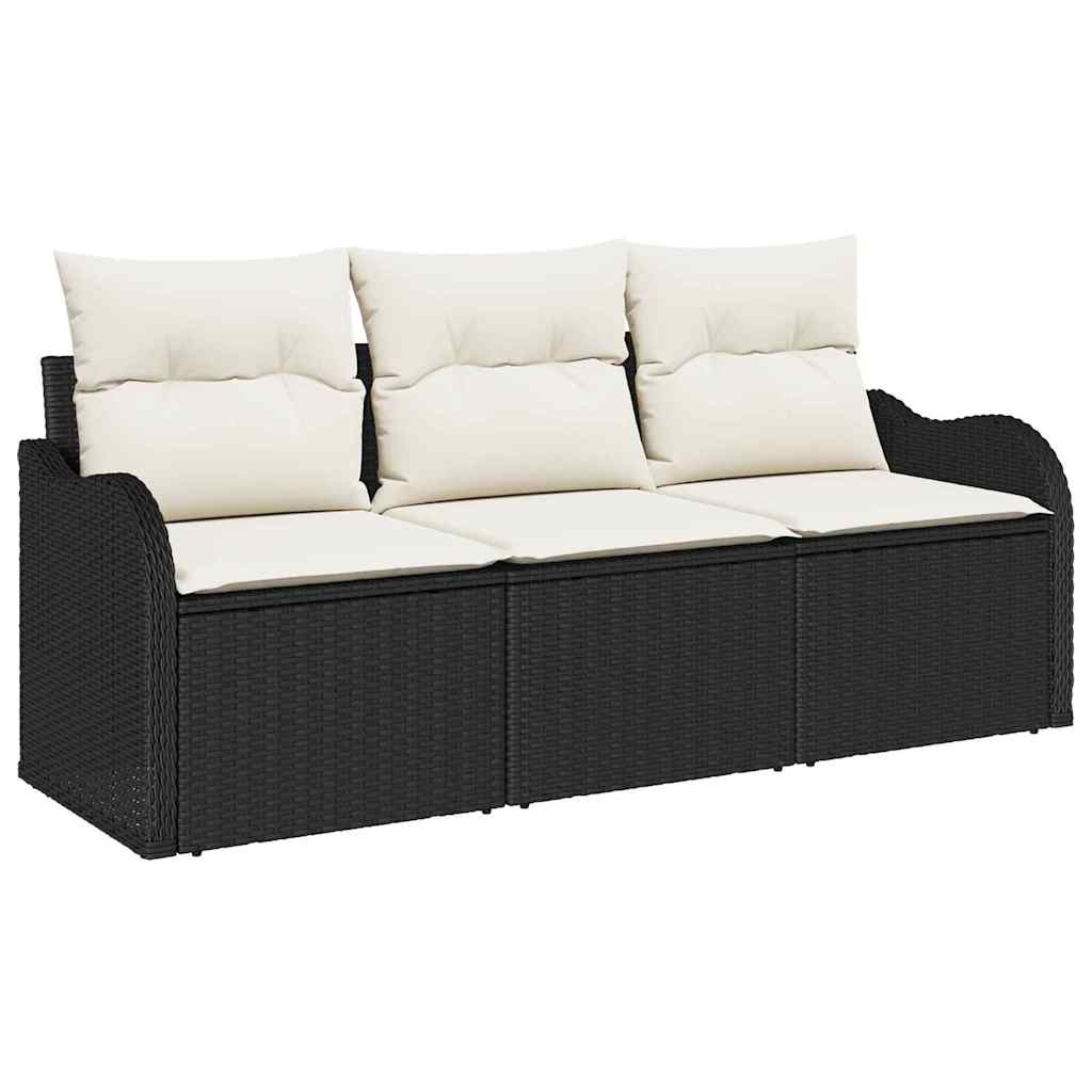 Gartensofa-set mit Kissen 3 pcs Schwarz Poly-Rattan