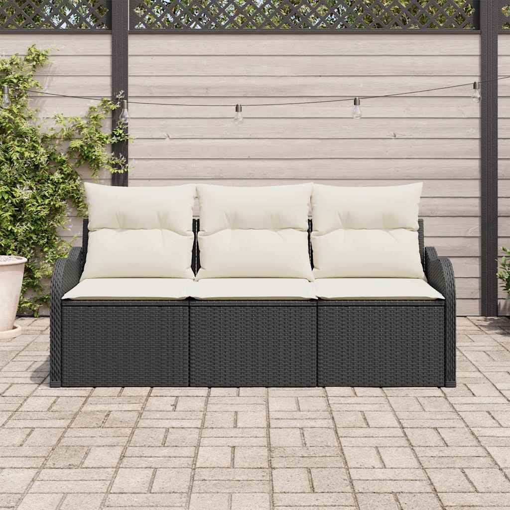 Gartensofa-set mit Kissen 3 pcs Schwarz Poly-Rattan