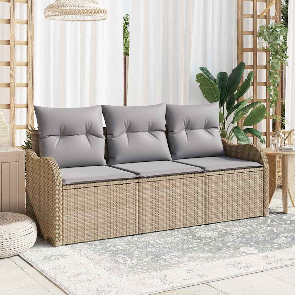 Gartensofa-set mit Kissen 3 pcs Schwarz Poly-Rattan