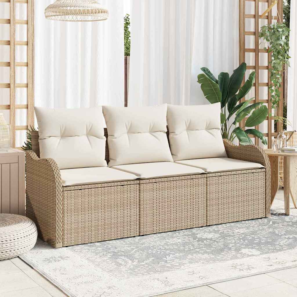 Gartensofa-set mit Kissen 3 pcs Schwarz Poly-Rattan