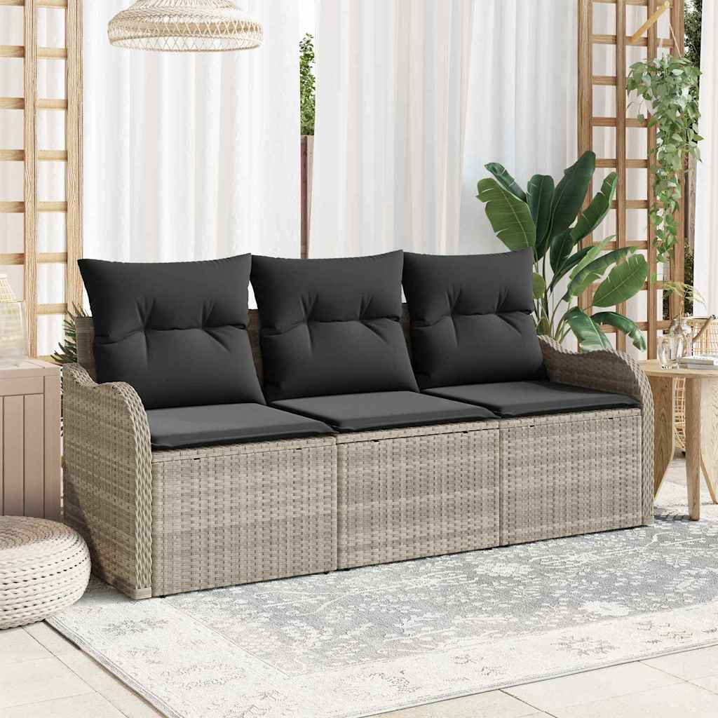Gartensofa-set mit Kissen 3 pcs Schwarz Poly-Rattan