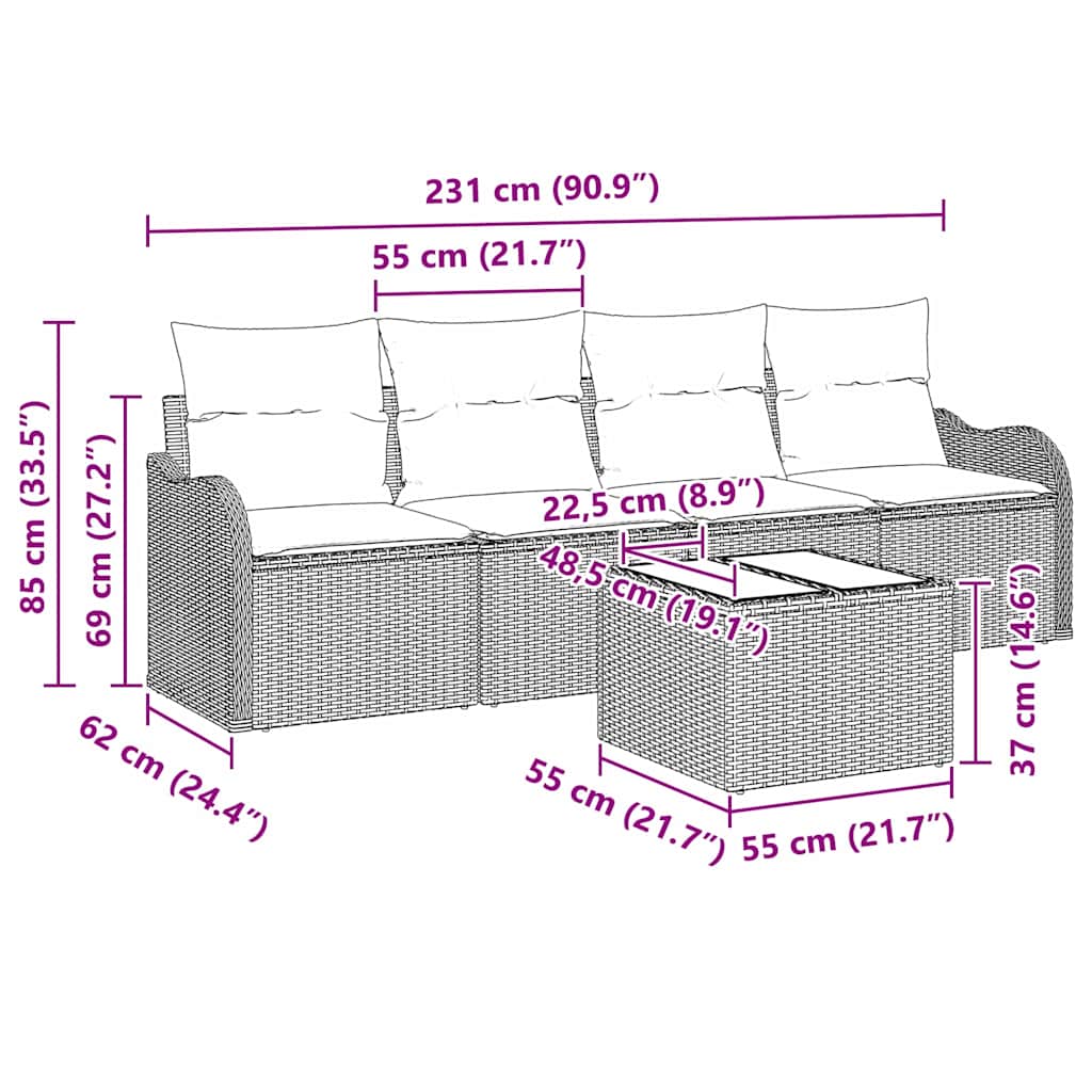 Gartensofa-set Schwarz Poly-Rattan