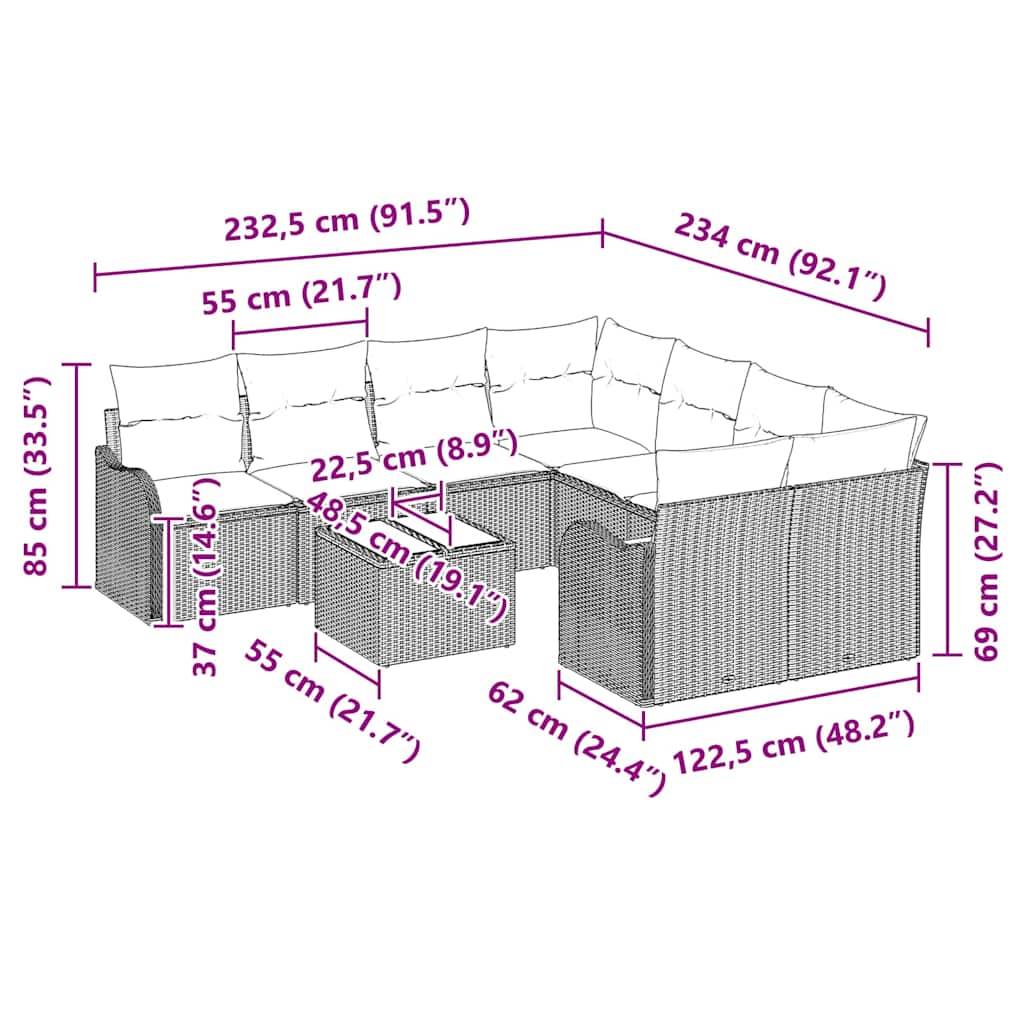 Gartensofa-set mit Kissen 9 pcs Schwarz Poly-Rattan
