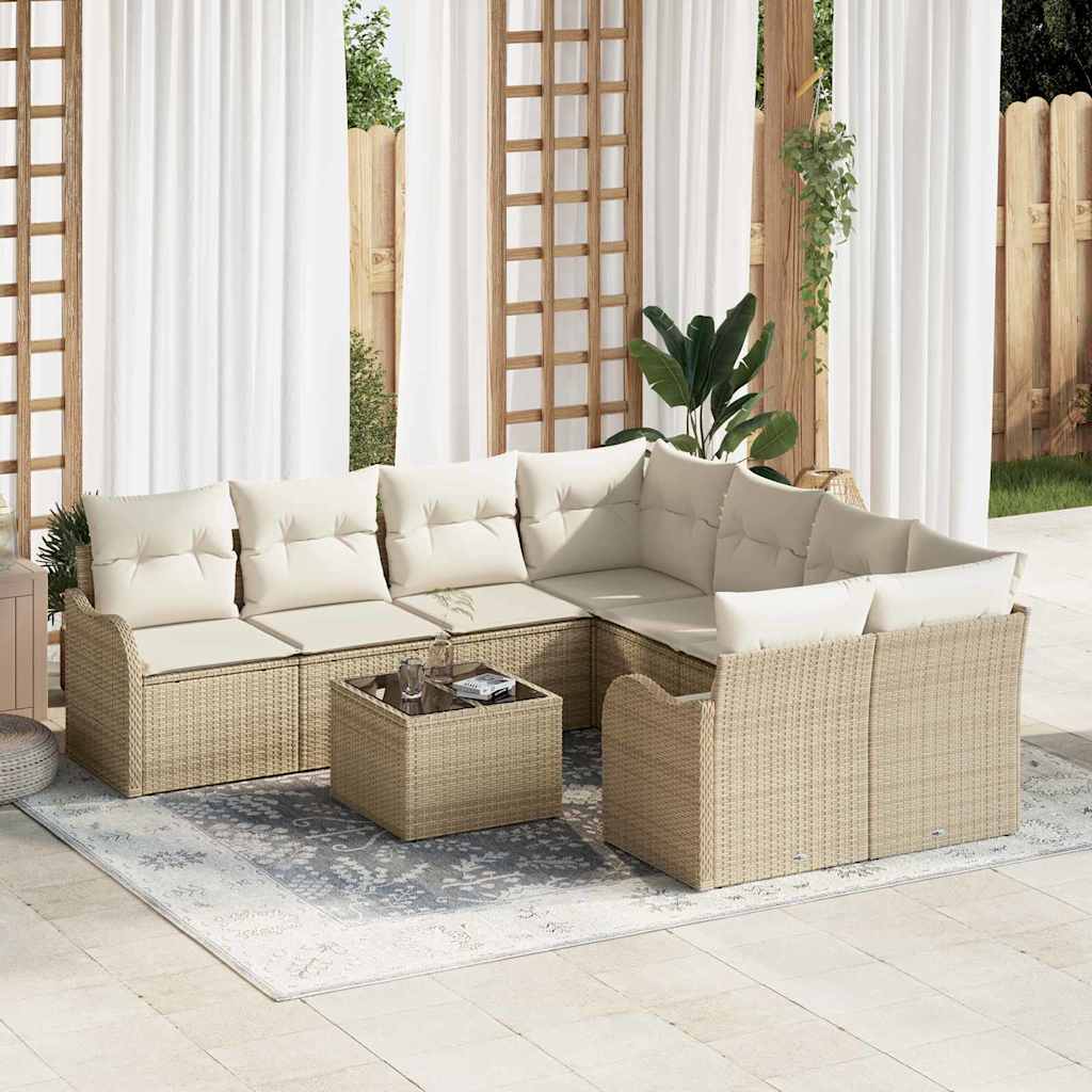 Gartensofa-set mit Kissen 9 pcs Schwarz Poly-Rattan
