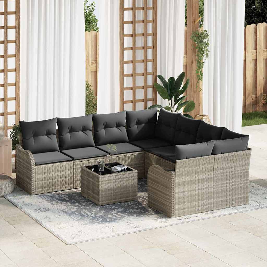 Gartensofa-set mit Kissen 9 pcs Schwarz Poly-Rattan