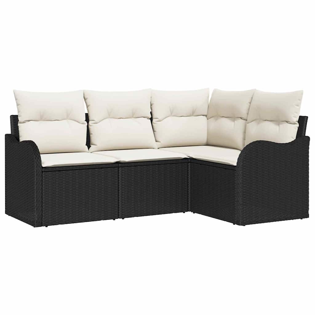 Gartensofa-set 4 pcs Schwarz Poly-Rattan