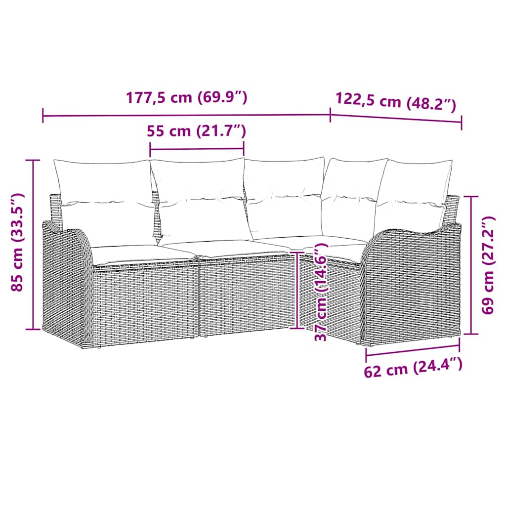 Gartensofa-set 4 pcs Schwarz Poly-Rattan