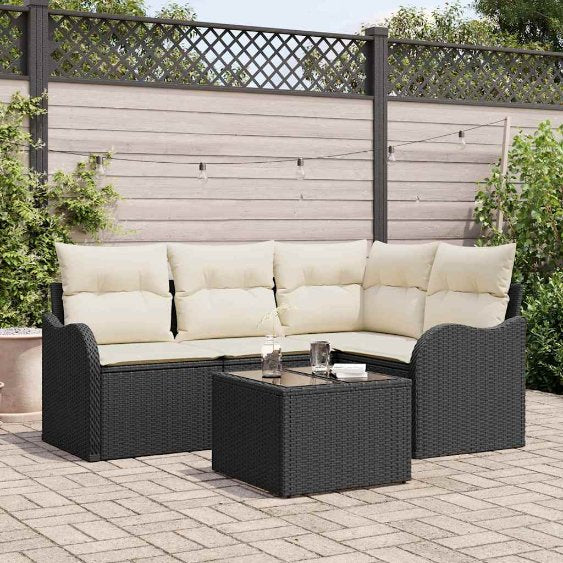 Gartensofa-set 4 pcs Schwarz Poly-Rattan