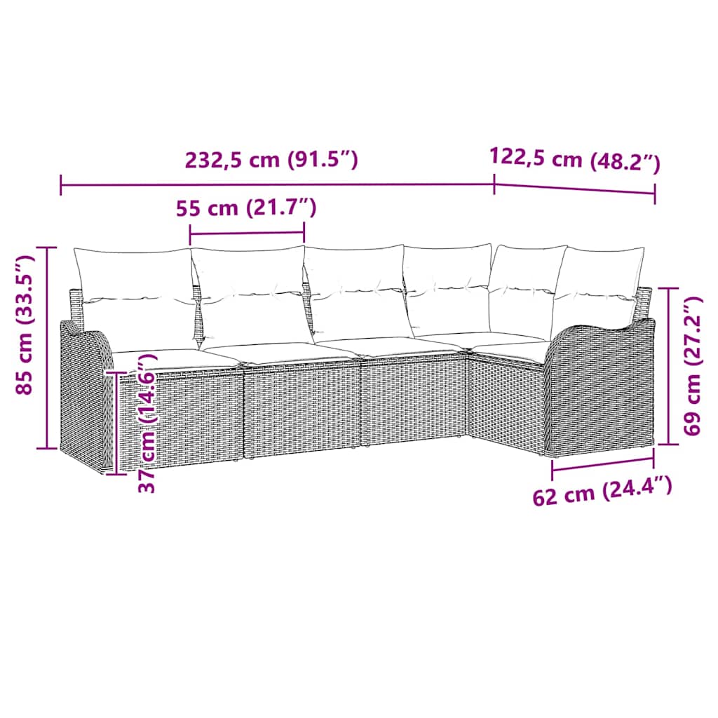 Gartensofa-set Schwarz Poly-Rattan