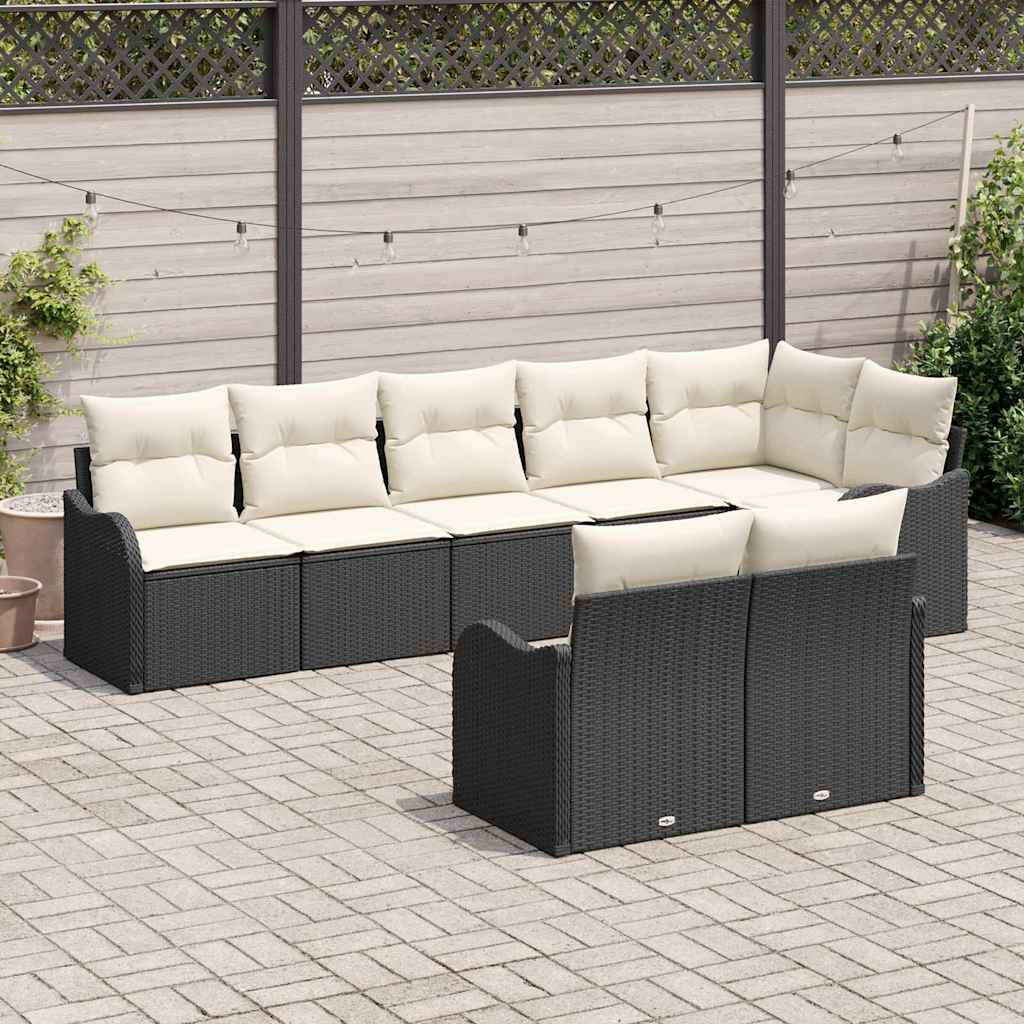 Gartensofa-set 8 pcs Schwarz Poly-Rattan