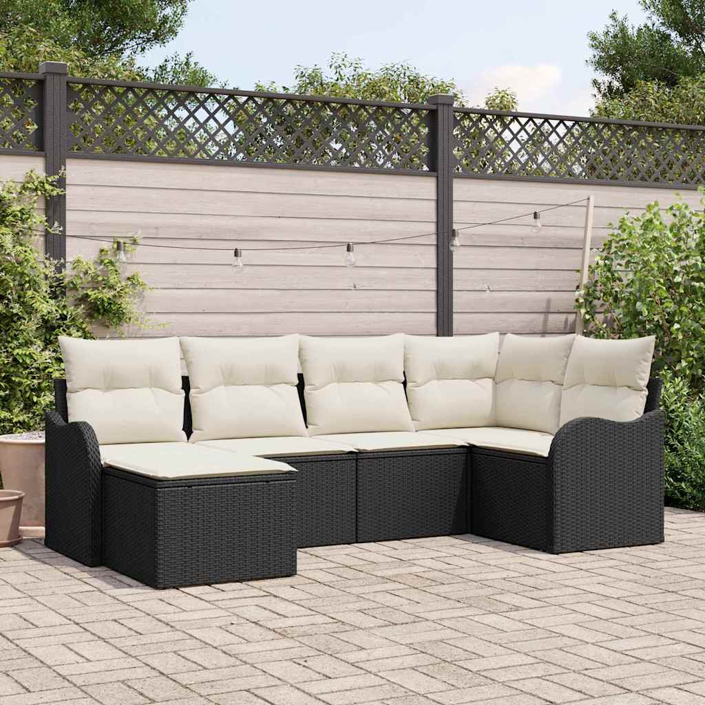 Gartensofa-set 6 pcs Schwarz Poly-Rattan