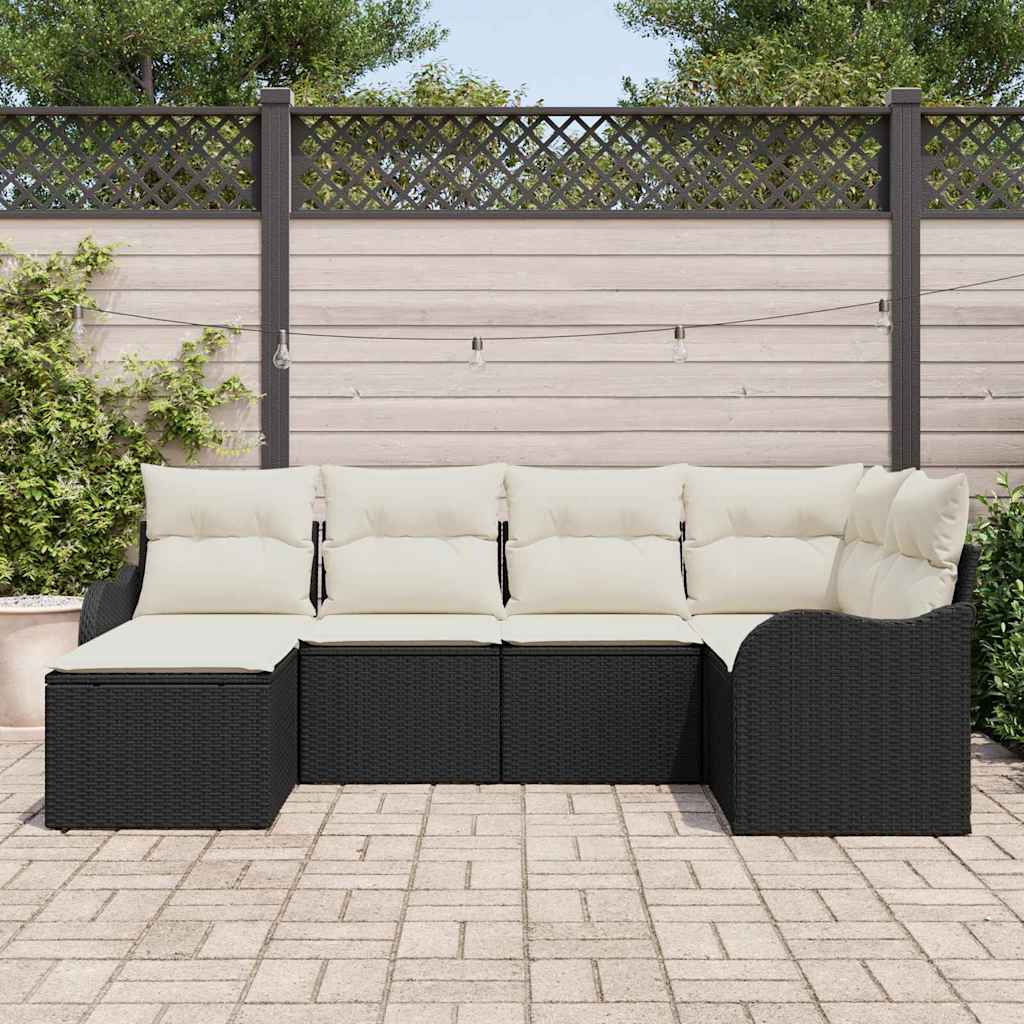 Gartensofa-set 6 pcs Schwarz Poly-Rattan