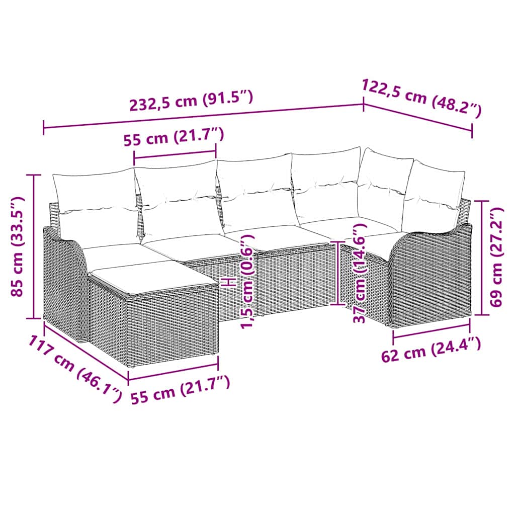 Gartensofa-set 6 pcs Schwarz Poly-Rattan