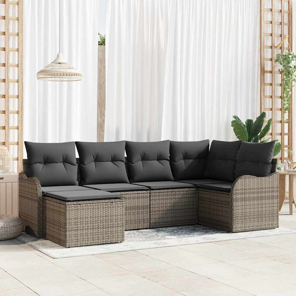 Gartensofa-set 6 pcs Schwarz Poly-Rattan