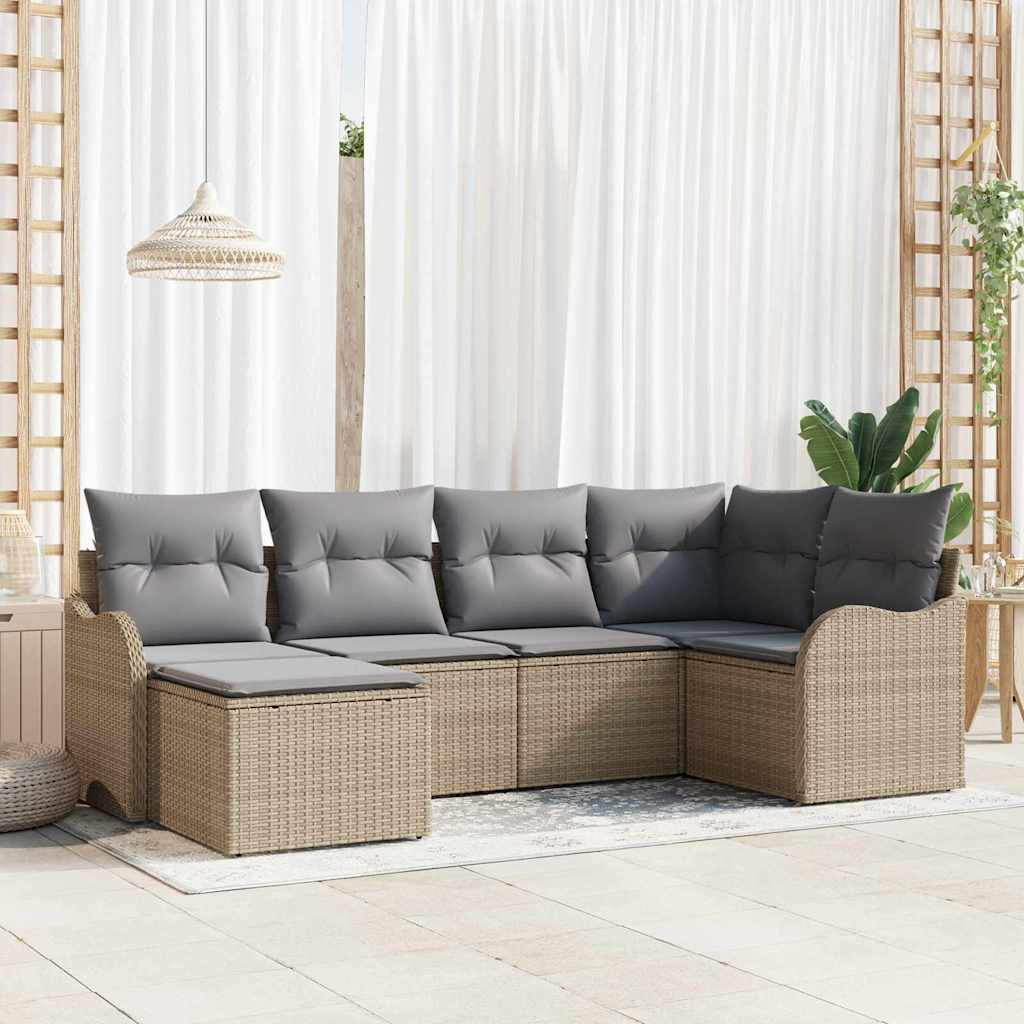 Gartensofa-set 6 pcs Schwarz Poly-Rattan
