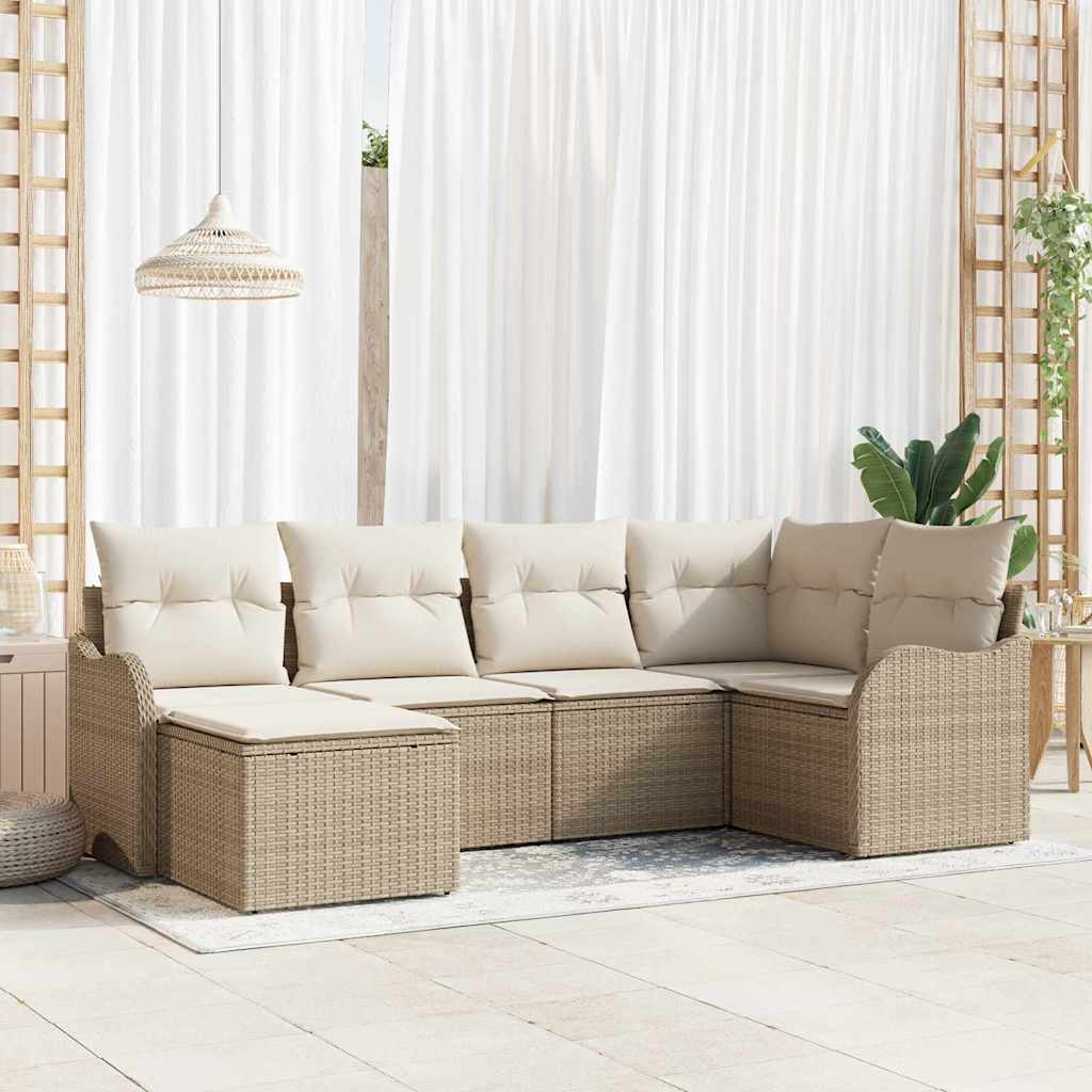 Gartensofa-set 6 pcs Schwarz Poly-Rattan