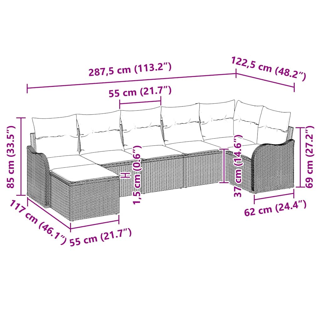 Gartensofa-set Schwarz Poly-Rattan
