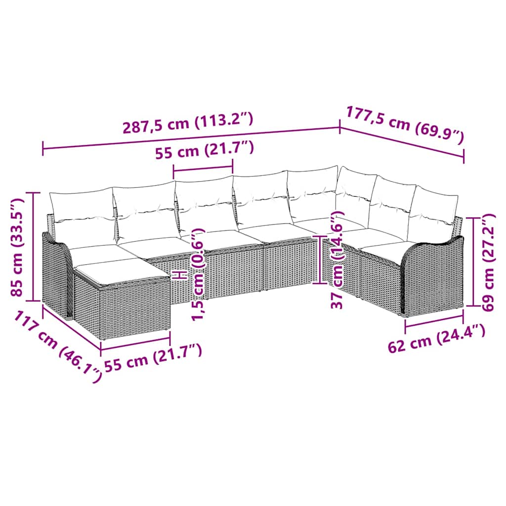 Gartensofa-set Schwarz Poly-Rattan
