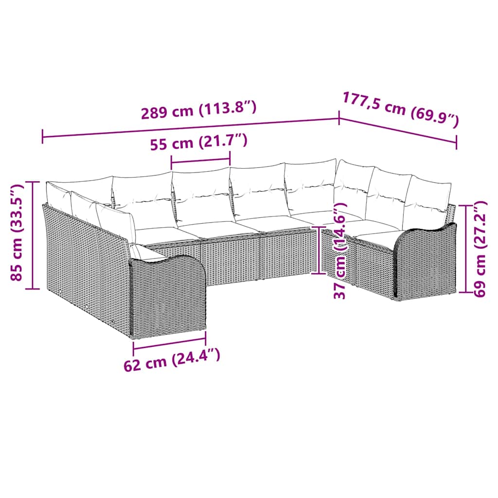 Gartensofa-set 9 pcs Schwarz Poly-Rattan