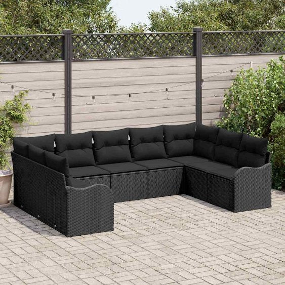 Gartensofa-set 9 pcs Schwarz Poly-Rattan