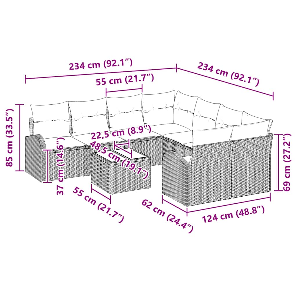 Gartensofa-set Schwarz 55 x 55 x 37 cm Poly-Rattan