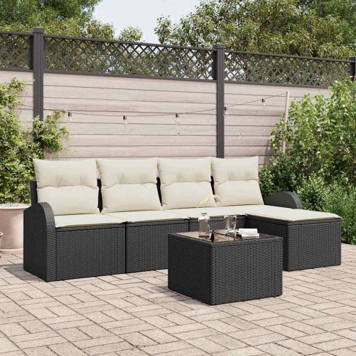Gartensofa-set 5 pcs Schwarz Poly-Rattan