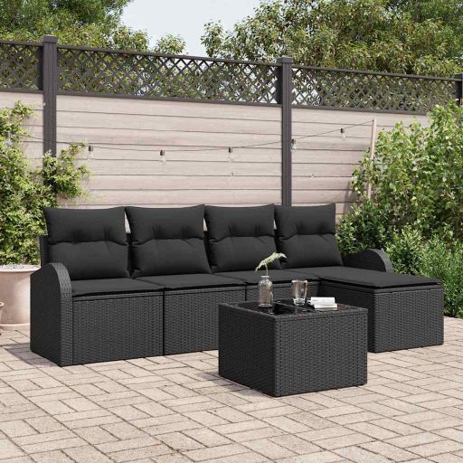 Gartensofa-set 5 pcs Schwarz Poly-Rattan