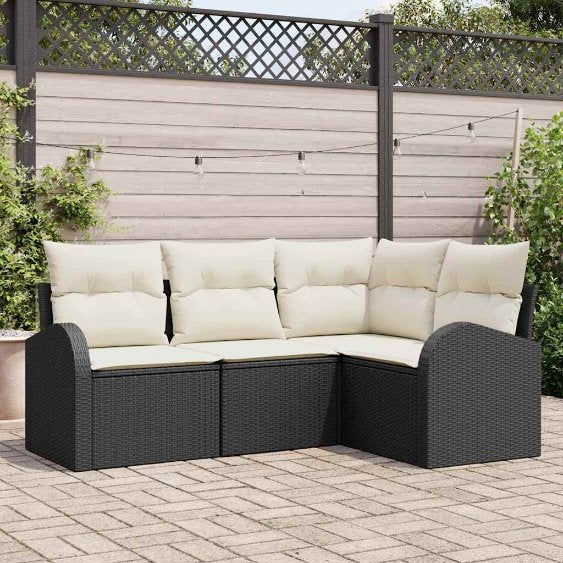 Gartensofa-set 4 pcs Schwarz Poly-Rattan