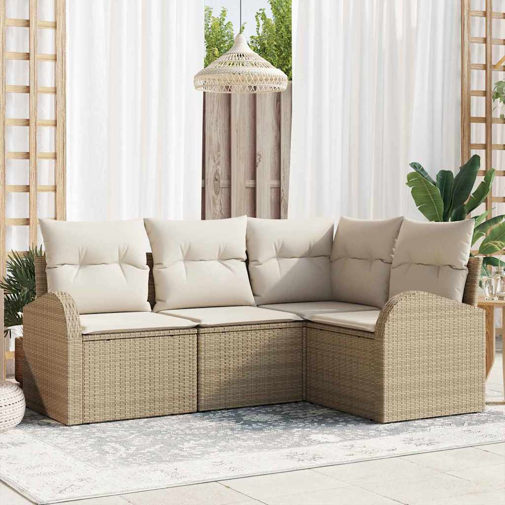 Gartensofa-set 4 pcs Schwarz Poly-Rattan