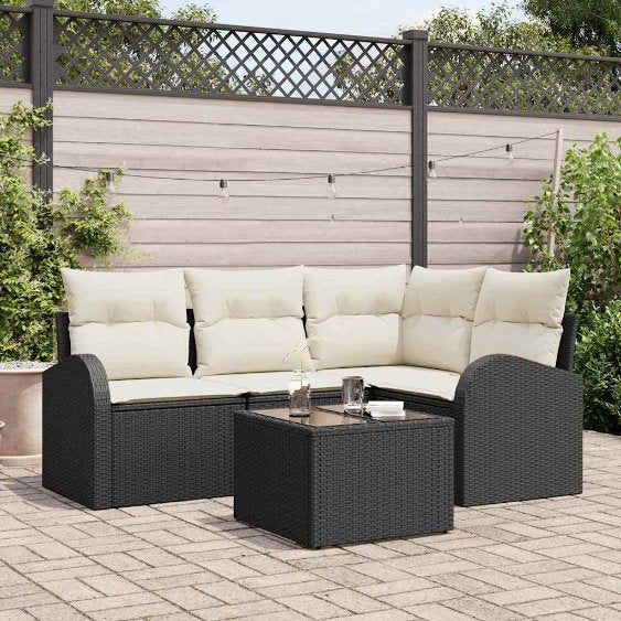 Gartensofa-set 4 pcs Schwarz Poly-Rattan