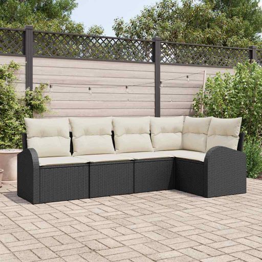 Sofa Set mit Kissen 5 pcs Schwarz Polyester