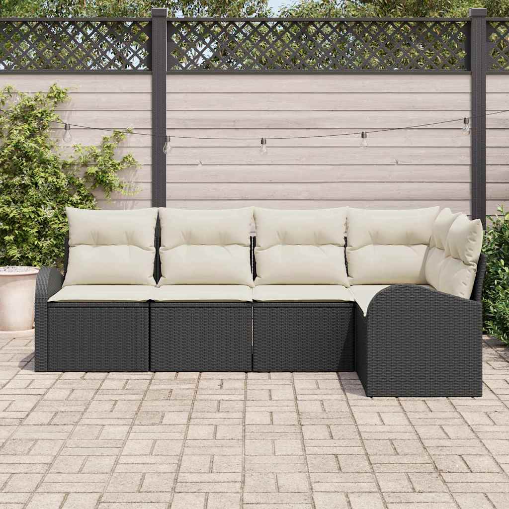 Sofa Set mit Kissen 5 pcs Schwarz Polyester