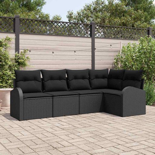 Sofa Set mit Kissen 5 pcs Schwarz Polyester