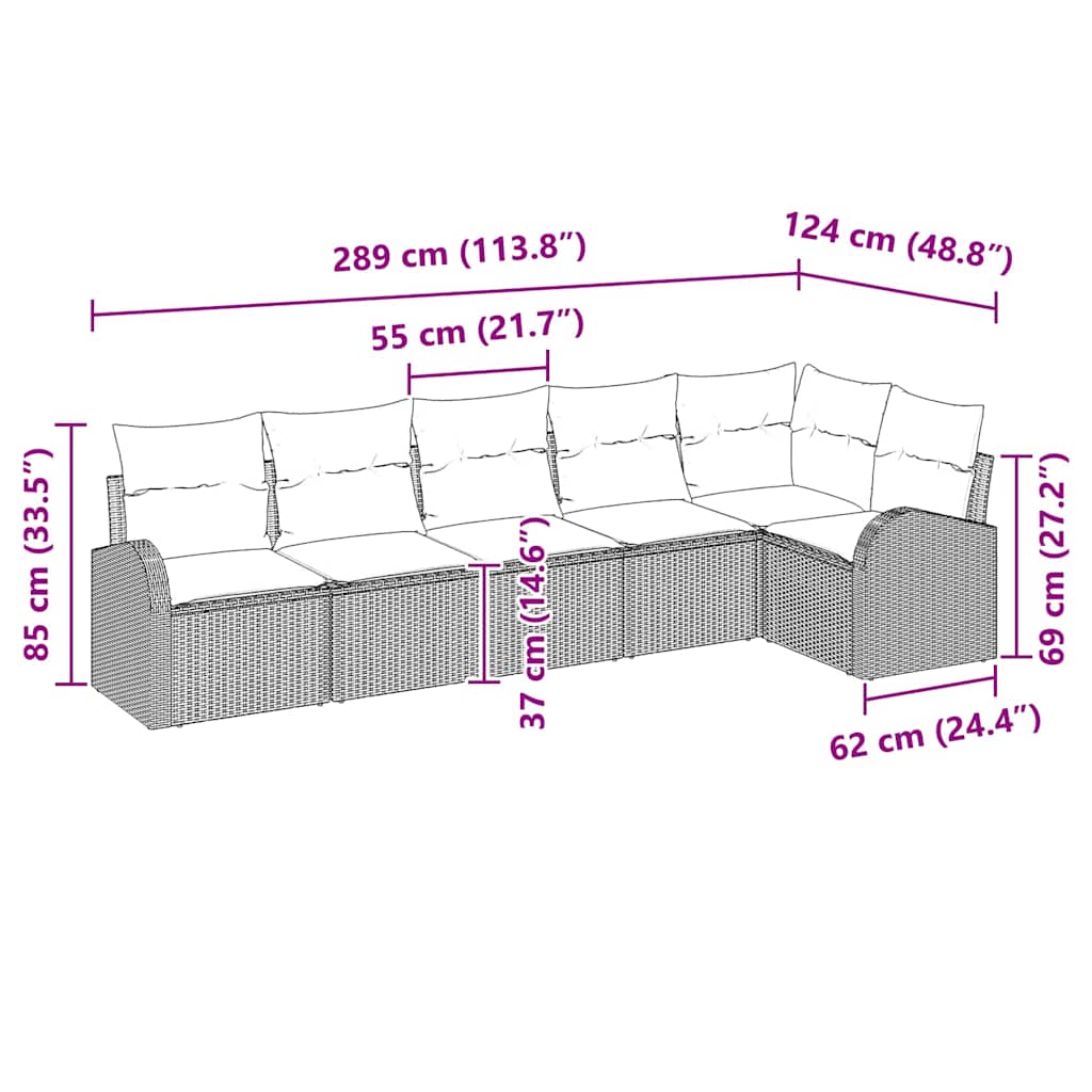 Gartensofa-set 6 pcs Schwarz Poly-Rattan