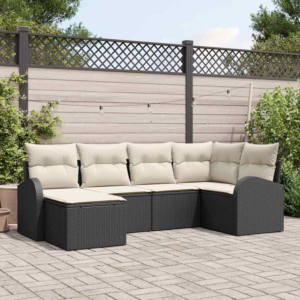 Gartensofa-set 6 pcs Schwarz Poly-Rattan