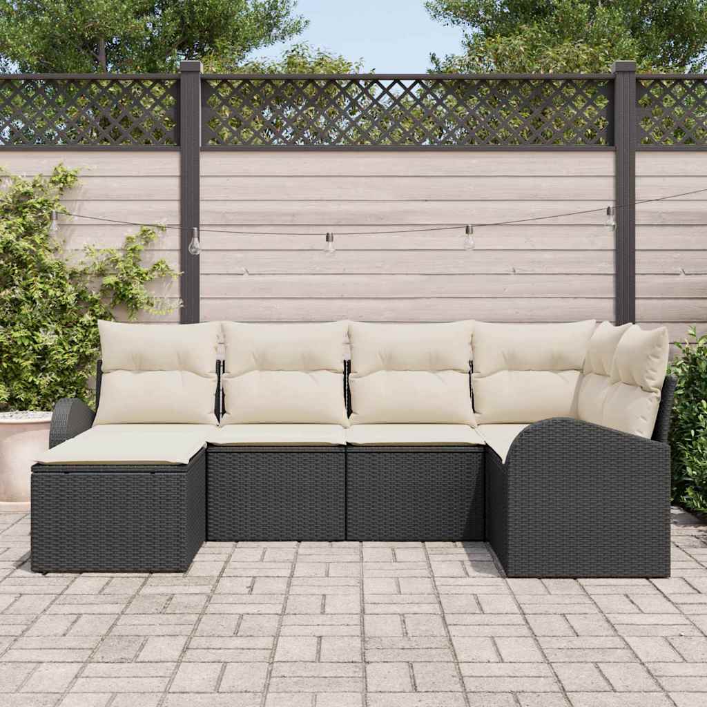 Gartensofa-set 6 pcs Schwarz Poly-Rattan