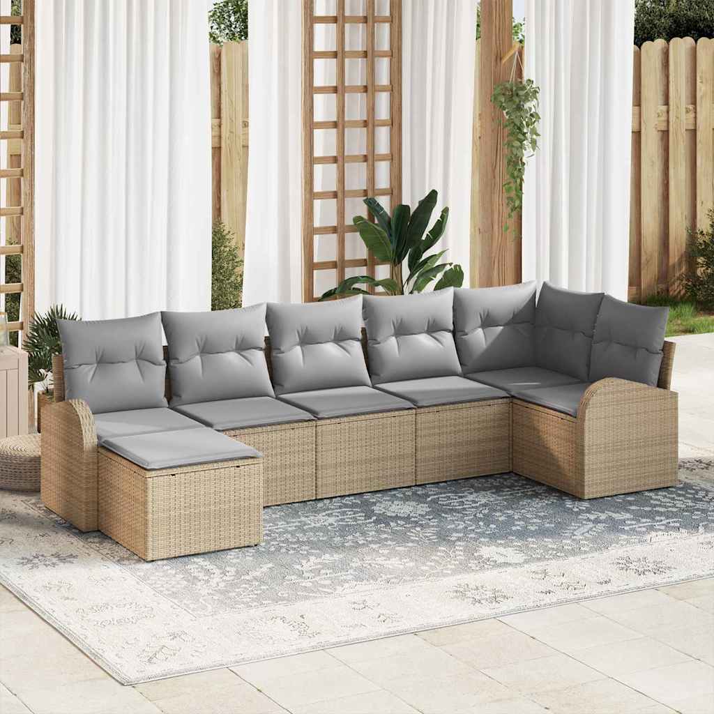 Garten-Sofa-Set mit Kissen 7 pcs Schwarz Poly Rattan