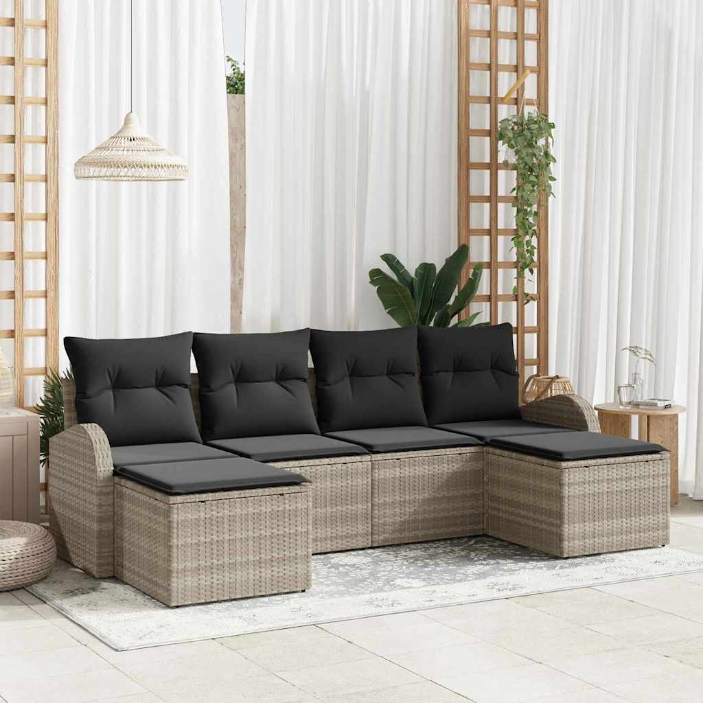 Gartensofa-set mit Kissen 6 pcs Schwarz Poly Rattan