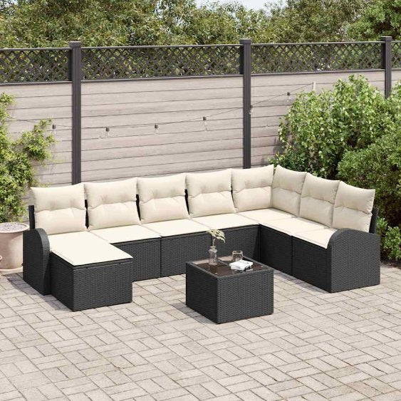 Garten-Sofa-Set mit Kissen 8 pcs Schwarz Poly Rattan