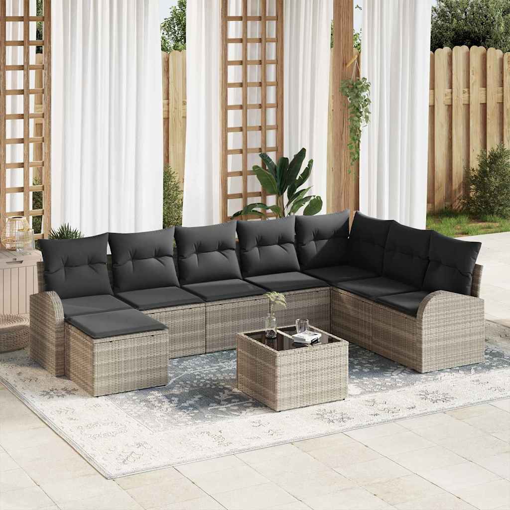 Garten-Sofa-Set mit Kissen 8 pcs Schwarz Poly Rattan