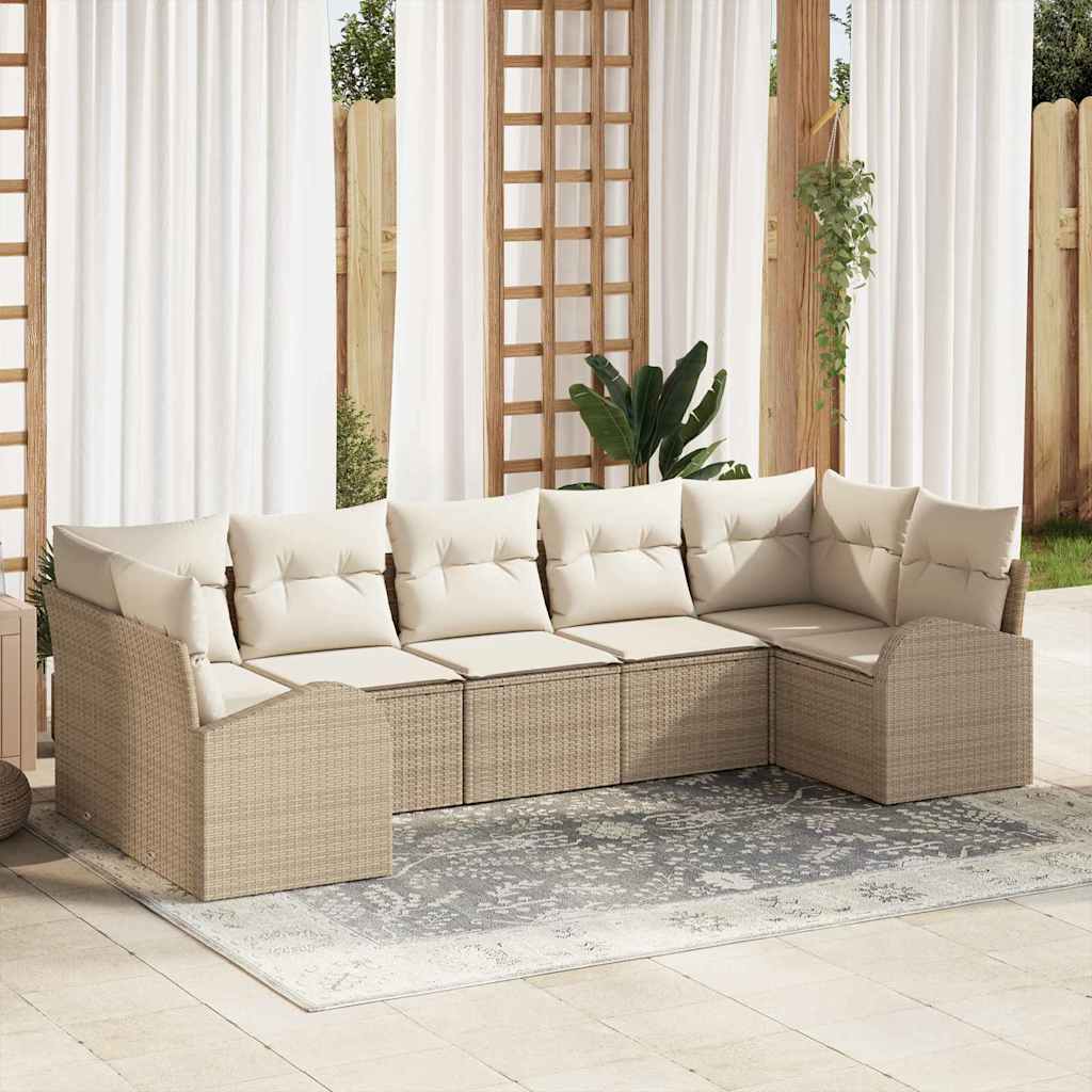 Gartensofa-set mit Kissen 7 pcs Schwarz Poly Rattan